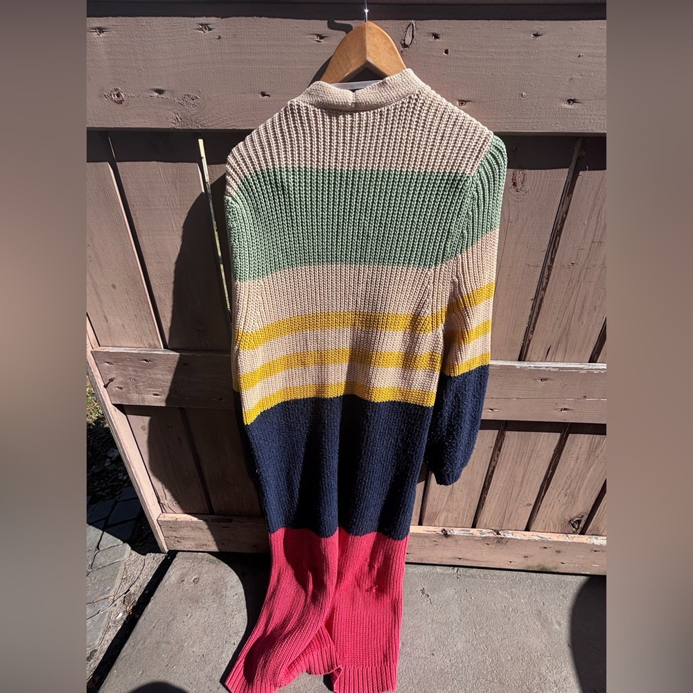 torrid Striped Long Cardigan in Beige, Green, Yellow, Navy & Red - Picture 7 of 9